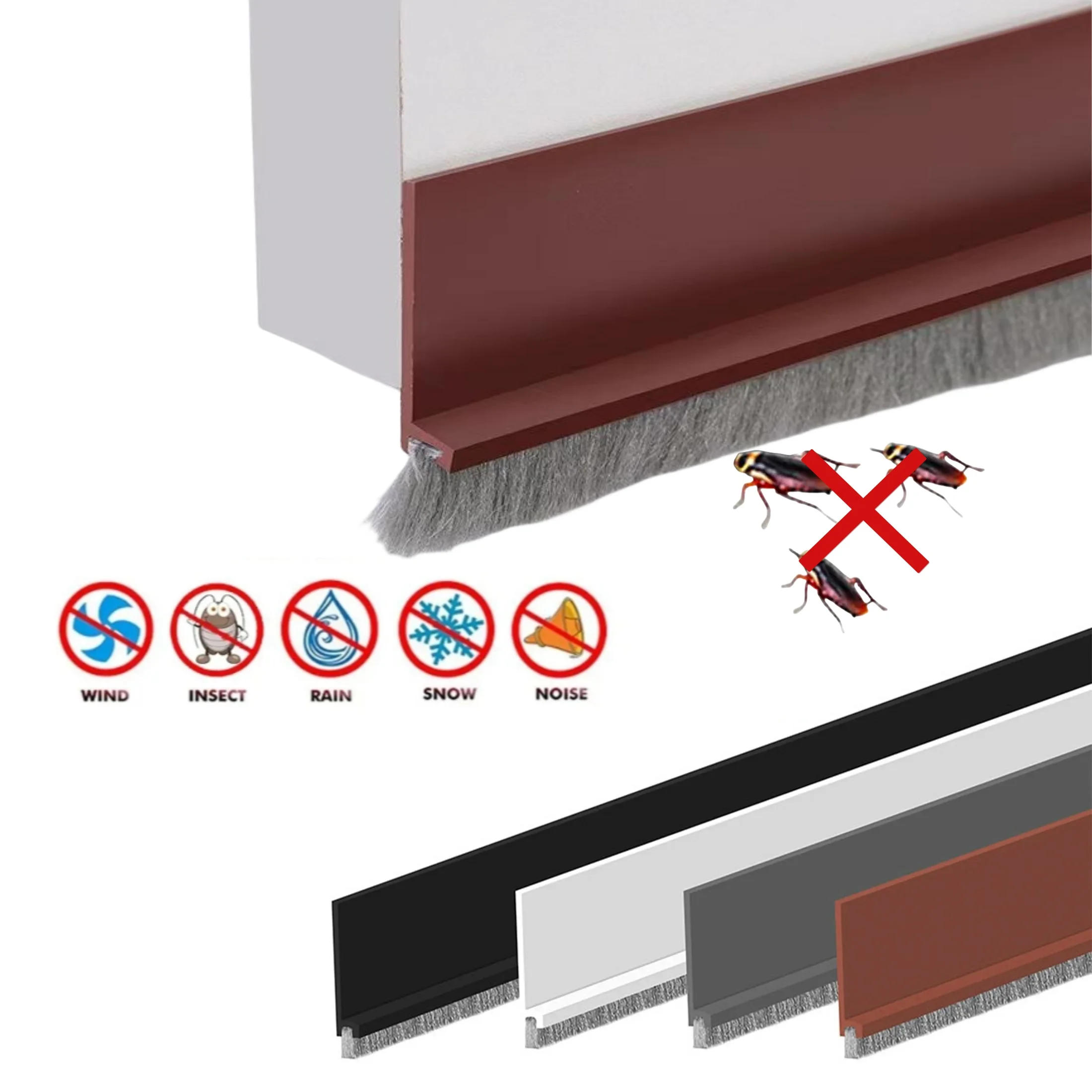 Sello de goma para puerta, tapón de tiro con cepillo, Reduce el ruido, bloqueador de Brisa, a prueba de insectos, a prueba de polvo y sonido