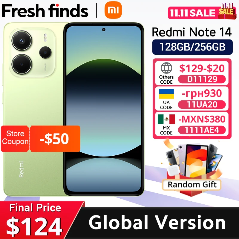 글로벌 버전 샤오미 레드미 노트 14 미디어텍 Helio G99-울트라 108MP AI 카메라 5500mAh 6.67인치 AMOLED 120Hz 디스플레이 스마트폰