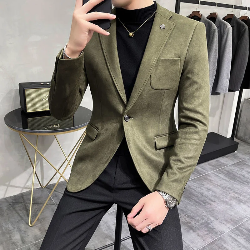 Plus ขนาด4XL-M ฤดูใบไม้ร่วงกำมะหยี่เสื้อแจ็คเก็ต Blazer Blazer 6สีนักธุรกิจผู้ชาย Slim Blazers Hommes Casual Tuxedo เสื้อคลุมสูท