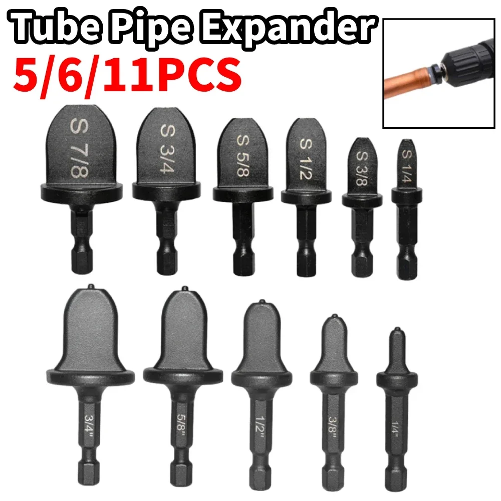 Tube Pipe Expander Copper Tube Hex Shank Pipe Expander for Air Conditione Swaging Pipe Flaring Takeover Repair Tool 5/6/11PCS