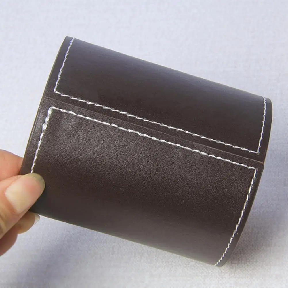 Pen Container Large Capacity Simple Style Compact Size Save Space Faux Leather Round Pen Holder Desktop Stationery Storage Box