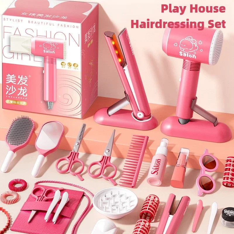 Set per salone di bellezza per ragazze Set per trucco per bellezza per capelli per bambini Simulazione Asciugacapelli Strumento per lo styling di moda Fai finta di giocare a casa Regalo Gioco divertente
