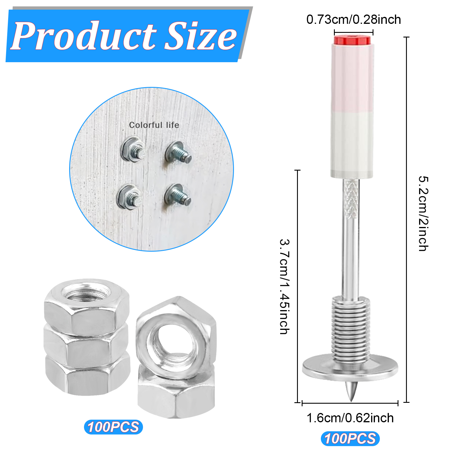 100 pçs 7.3mm de diâmetro 42mm extra longo unhas de concreto arma rebite multi-purpose prego m8 parafuso porca unhas para arma de unhas de aço manual