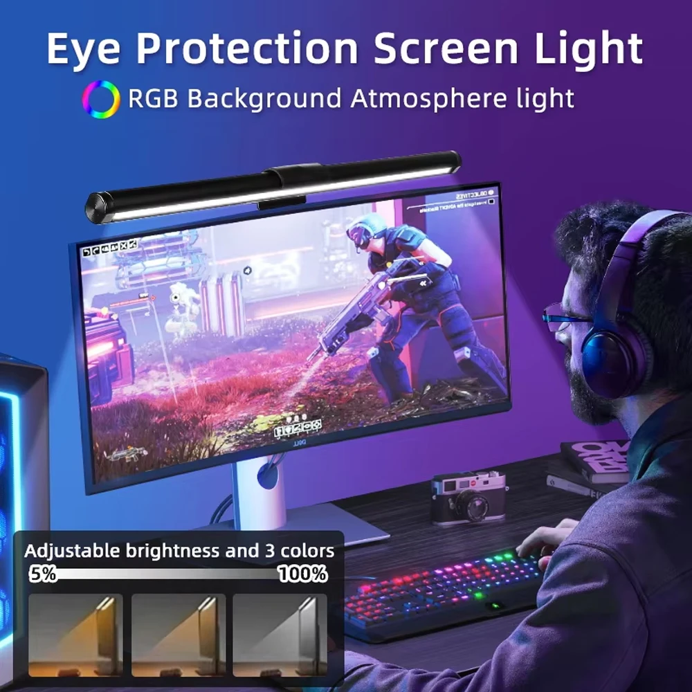 Wiscolor Computer Monitor LED Screen Hanging Light Bar Remote Control Stepless Dimming Eyescare USB Lightbar Reading Desk Lamp
