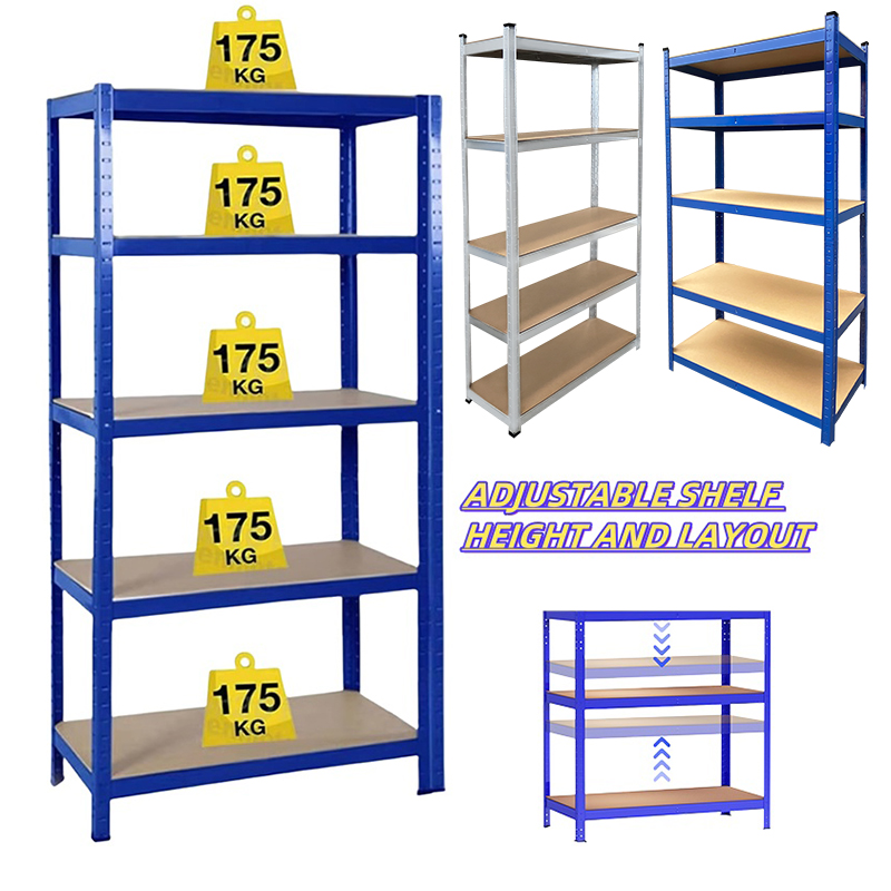 Zwaar uitgevoerde, 5-laags verstelbare metalen rekken, 875 kg belasting, boutvrij garageopbergrek voor werkplaatskelder 200x100x50cm