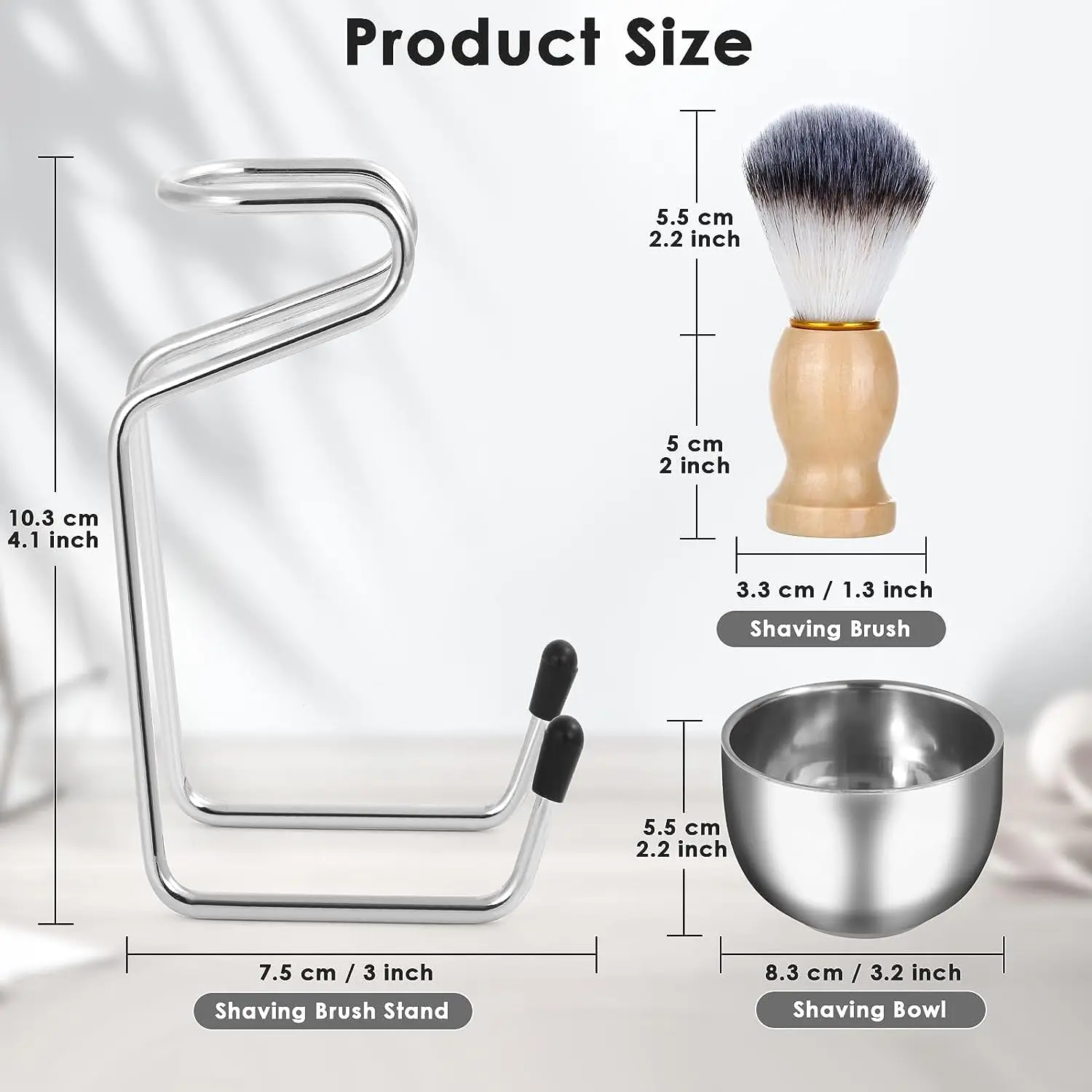 Juego de brocha y tazón de afeitar para hombre, kit de brocha de afeitar 3 en 1, mango de madera con tazón de afeitar de acero inoxidable y soporte para brochas