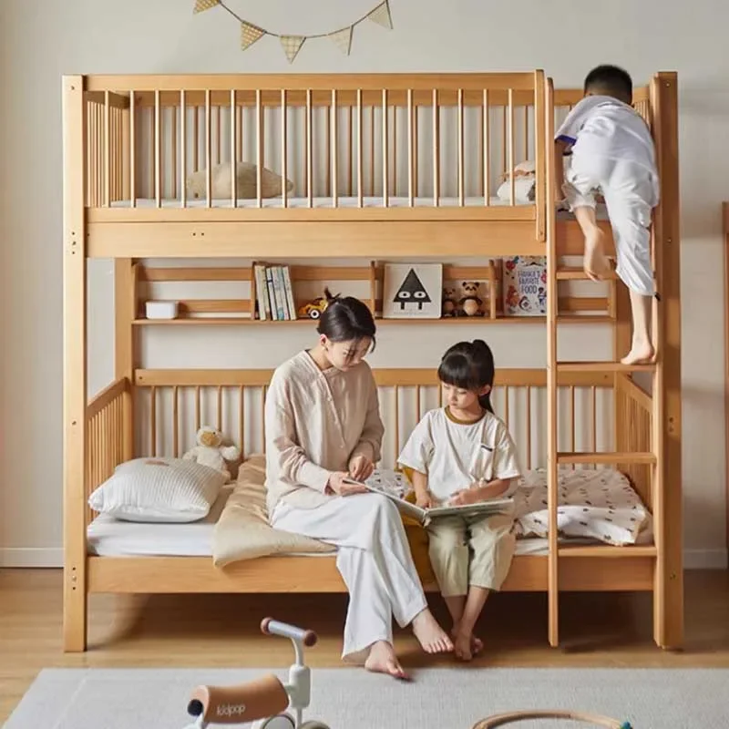Nordic เด็กเตียงไม้ชั้น Upper Modern เตียงเด็กยก Guardrails สาวปลอดภัย Letto A Castello บ้านเฟอร์นิเจอร์