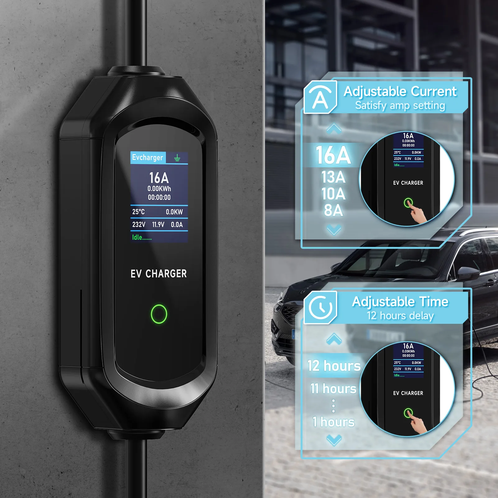AFEEV ポータブル EV 充電器 Type2 IEC62196-2 16A EVSE 急速充電ケーブル Type1 SAE J1772 ウォールボックス 3.5KW GBT 電気自動車充電器