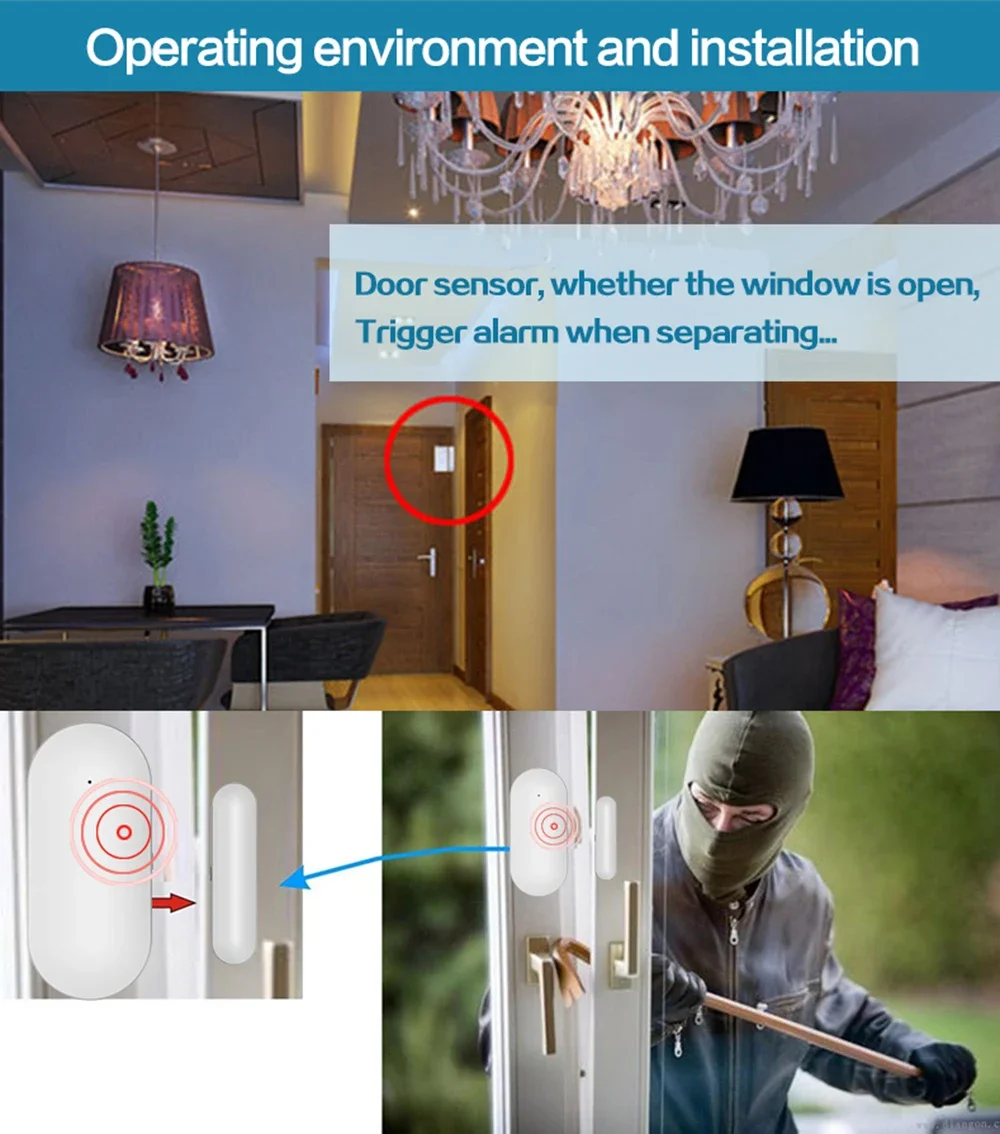 PGST intelligent door and window safety sensor, 433MHz wireless home alarm, door and window sensor, used to detect open doors,
