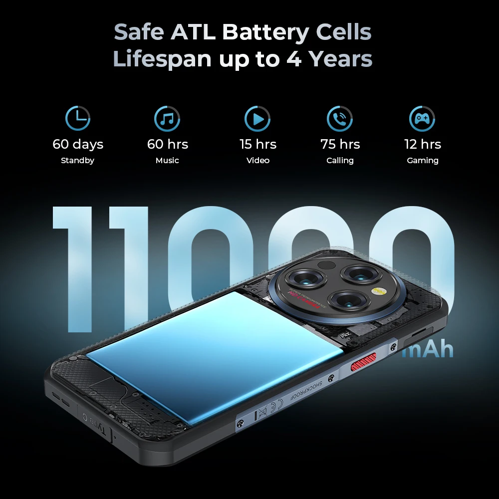 Oukitel-Smartphone robuste WP35 5G, téléphone portable, 11000 mAh, 24 Go + 256 Go, Android 14, 64 MP, NDavid