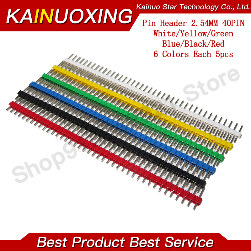 30 Stück Pin-Stecker (6 Farben, je 5 Stück), männlich, 2,54 mm Rastermaß, Pin-Header-Streifen, einreihig, 40-poliges Stecker-Set für Leiterplatten
