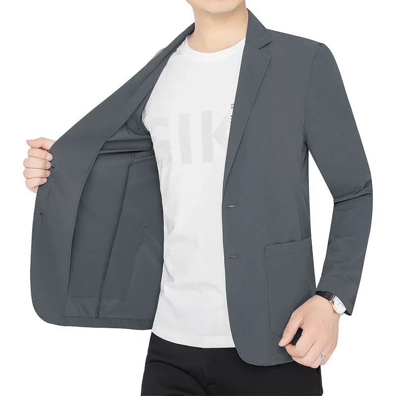 BROWON Brand Summer Men Blazers Gray Solid Color Thin Anti Wrinkle Quick Drying Soft Business Suit Blazer Jacket for Man