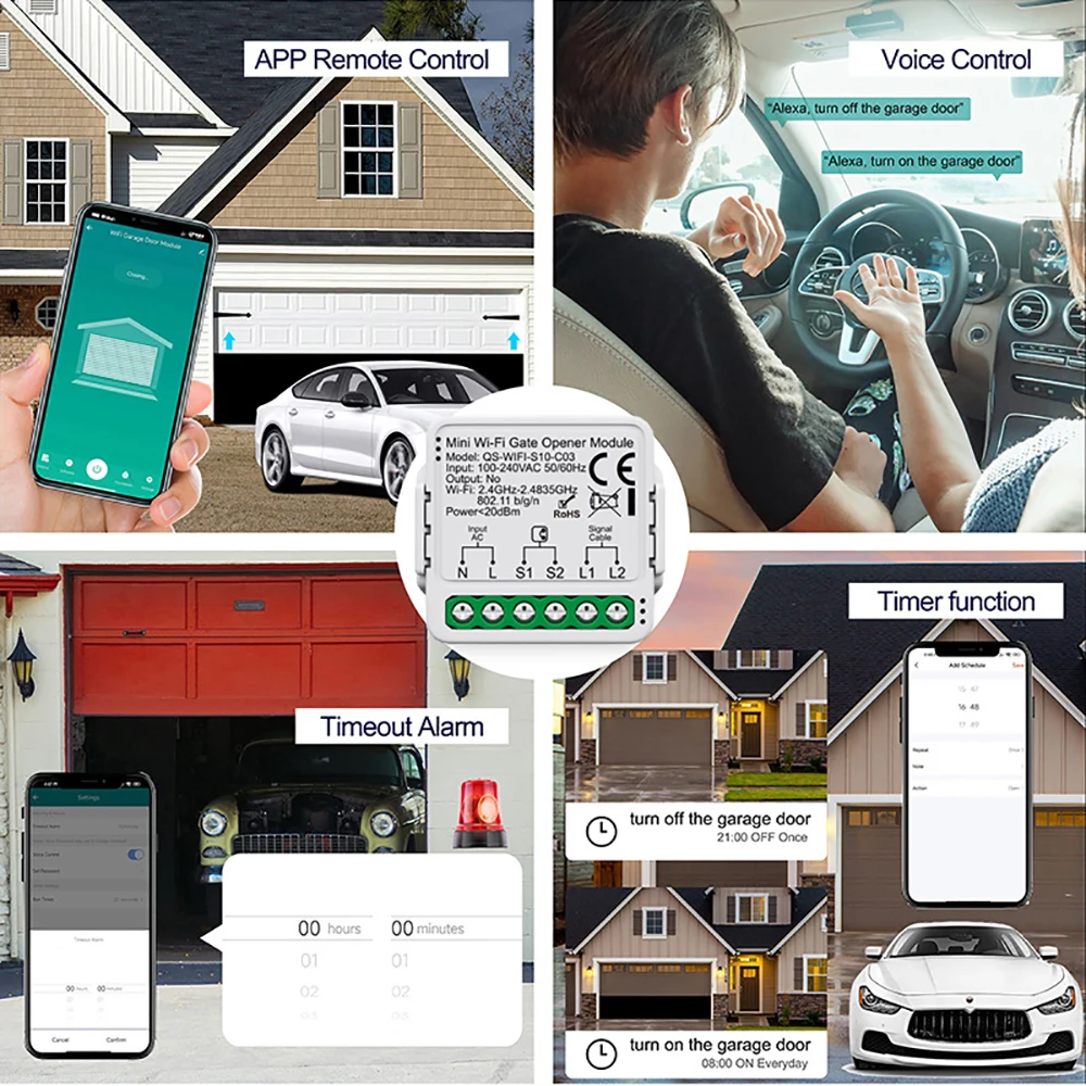 Tuya Mini WiFi устройство открывания гаражных ворот Smart Life App Дистанционное голосовое управление Модуль переключателя ворот работает с Alice Alexa Google Home