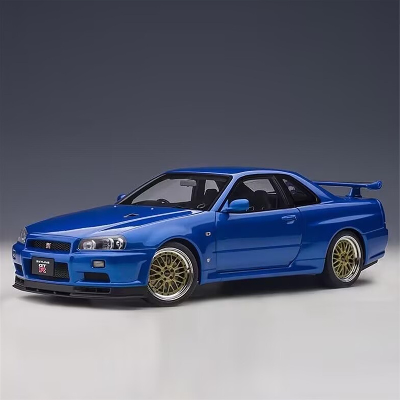 1:18 Skyline Ares GTR GT-R R34, модель спортивного автомобиля из сплава, литье под давлением, металлический гоночный автомобиль, модель автомобиля, имитация звука, свет, подарки для детей