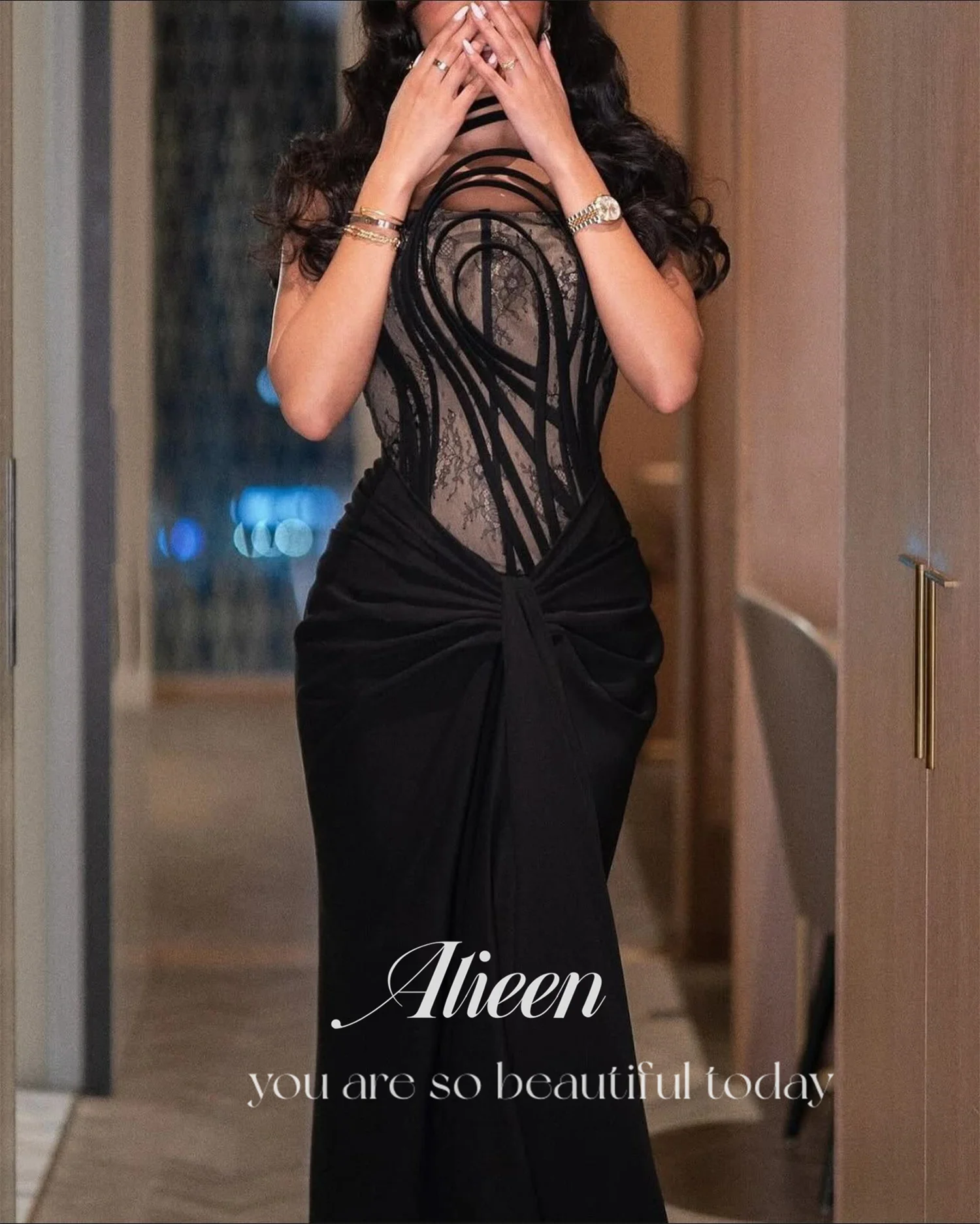 Aileen ที่กําหนดเองชุดราตรีหรูหราสําหรับผู้หญิงชุดราตรีหรูหรา 2025 ใหม่ชุดแต่งงานสีดําโอกาสพิเศษพรหม