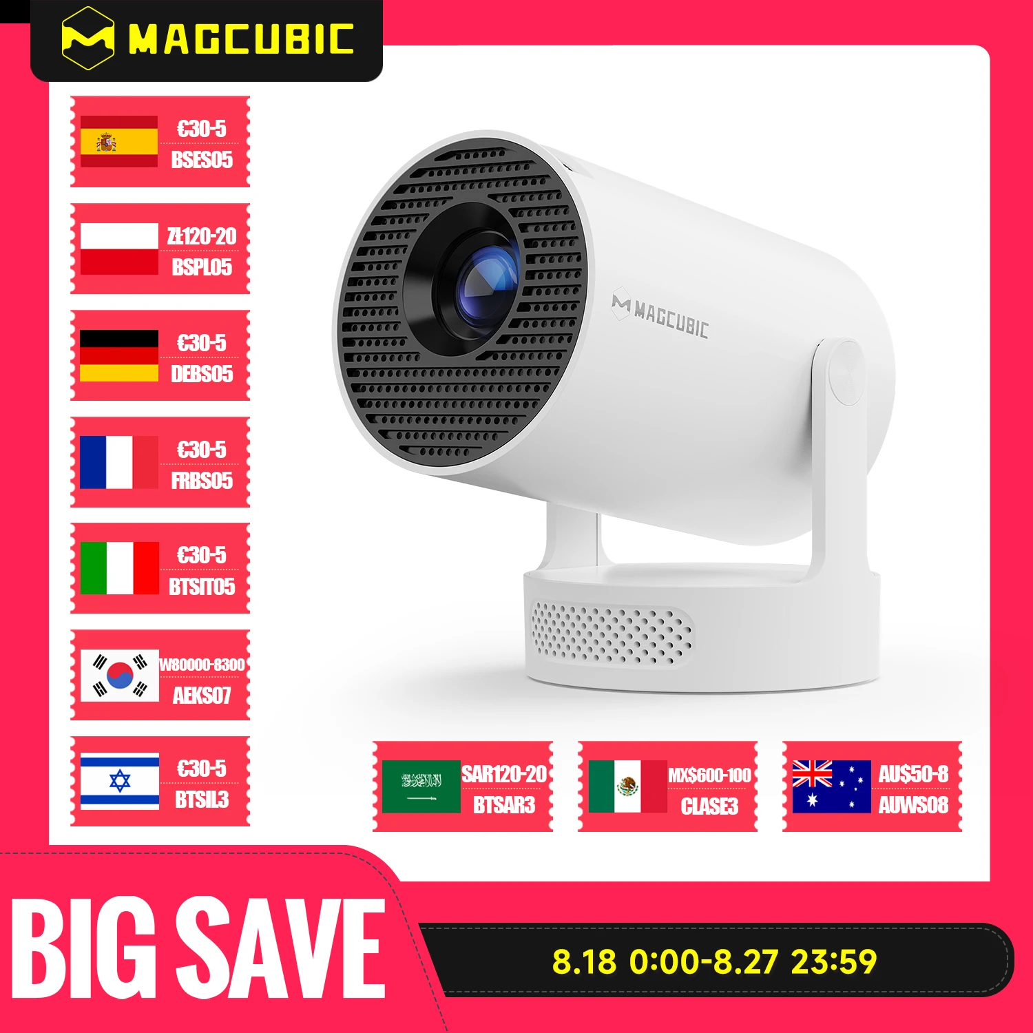 Magcubic HY300 Pro + proyector 4K 720P con altavoz de 5W Android 11 8000 lúmenes WiFi 6 BT5.4 proyector de cine en casa de vídeo al aire libre