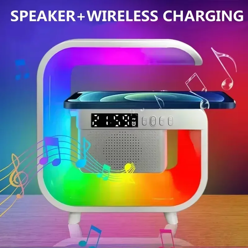 Drahtlose Ladestation Schreibtischlampe Nachtlicht Wecker Bluetooth Lautsprecher Für iPhone Samsung Xiaomi Schnelle Ladestation Pad