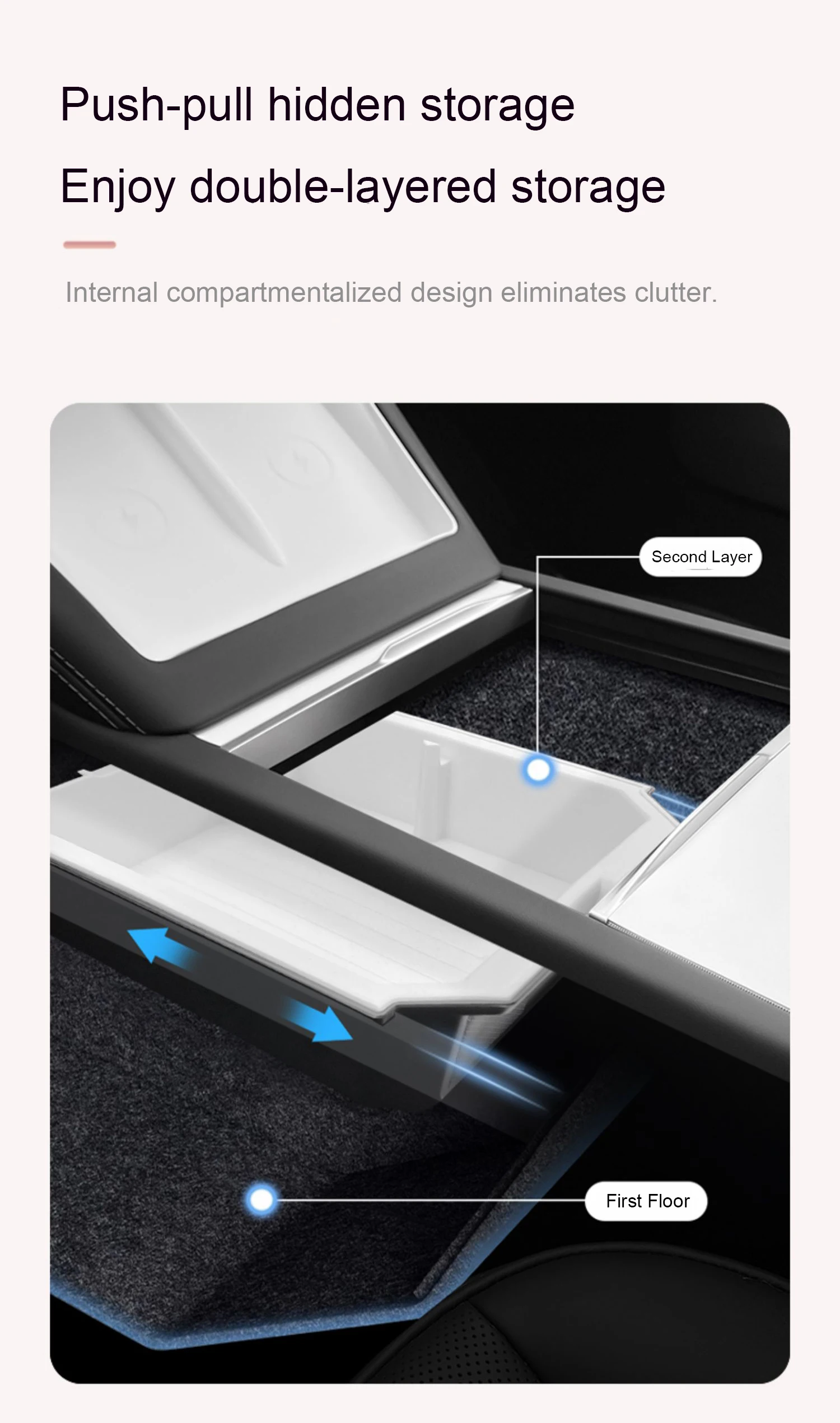 For Tesla Model 3 Highland 2024 Center Control Armrest Box Double-layer Storage TPE+ABS Center Control Layered Tray Container