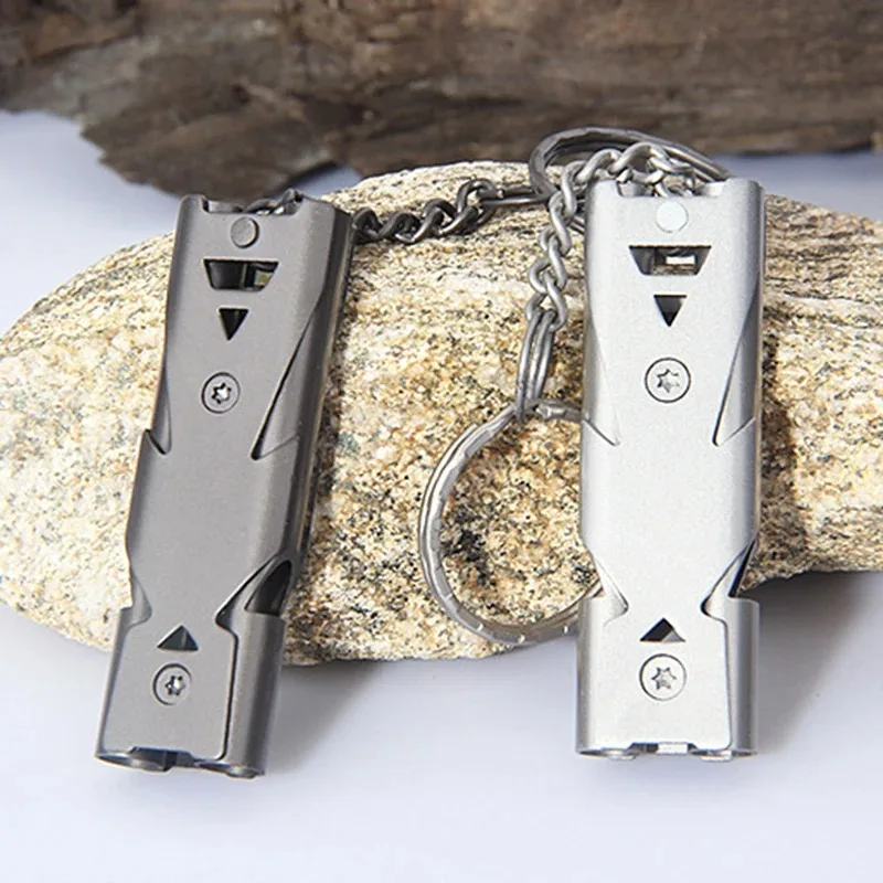 Sifflet Portable d'extérieur en alliage d'aluminium 180 db, Double Tube, sauvetage d'urgence SOS, Kit d'outils de survie de sécurité, équipement de Camping