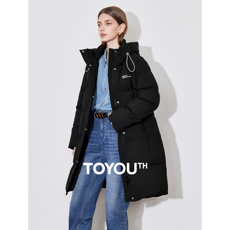 TOYOUTH ผู้หญิงลงเสื้อแจ็คเก็ต 2024 ฤดูหนาวใหม่หนา WARM Hooded ความยาวปานกลางเสื้อแจ็คเก็ตยาว