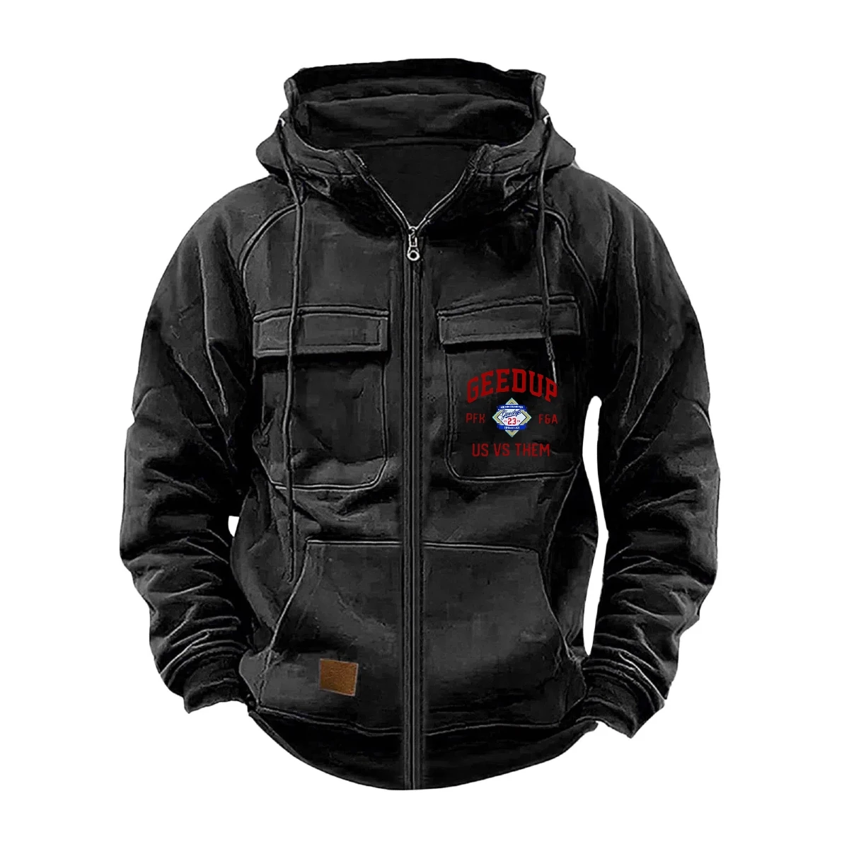 Jersey con capucha y cremallera de Color sólido para hombre, suéter informal holgado estilo callejero con múltiples bolsillos, abrigo deportivo con capucha, otoño