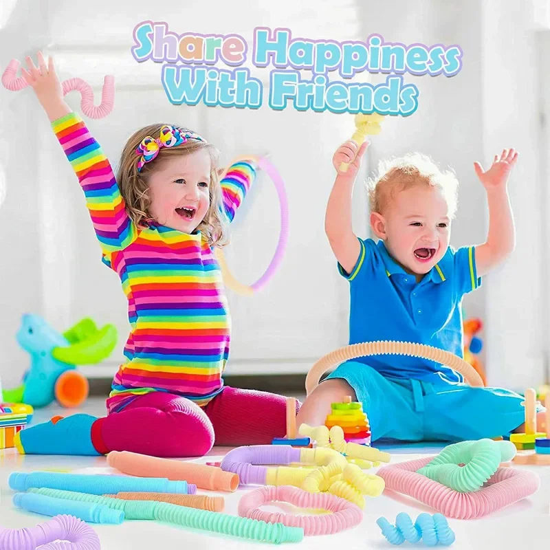 1-4 Pack Pop หลอดที่มีสีสัน Telescopic Fidget ของเล่น Sensory ของเล่นสําหรับความเครียดความวิตกกังวลบรรเทาสําหรับเด็กผู้ใหญ่การเรียนรู้ของเล่นของขวัญ