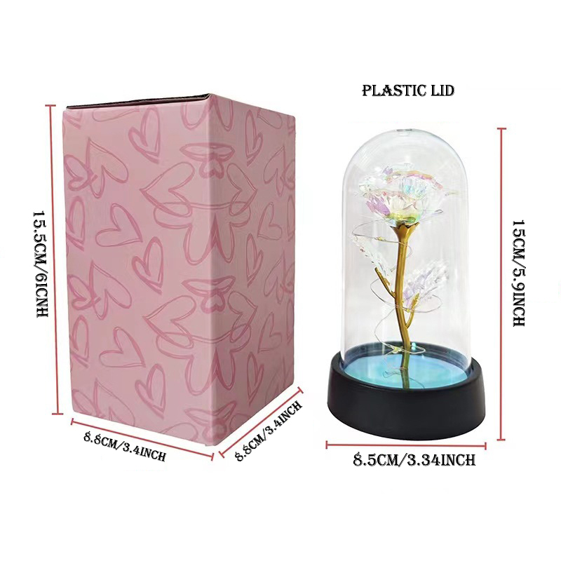 Presente de dia dos namorados para namorada, rosa eterna, folha de luz led, flor em capa de vidro, lembranças de casamento para o dia das mães, presente de dama de honra
