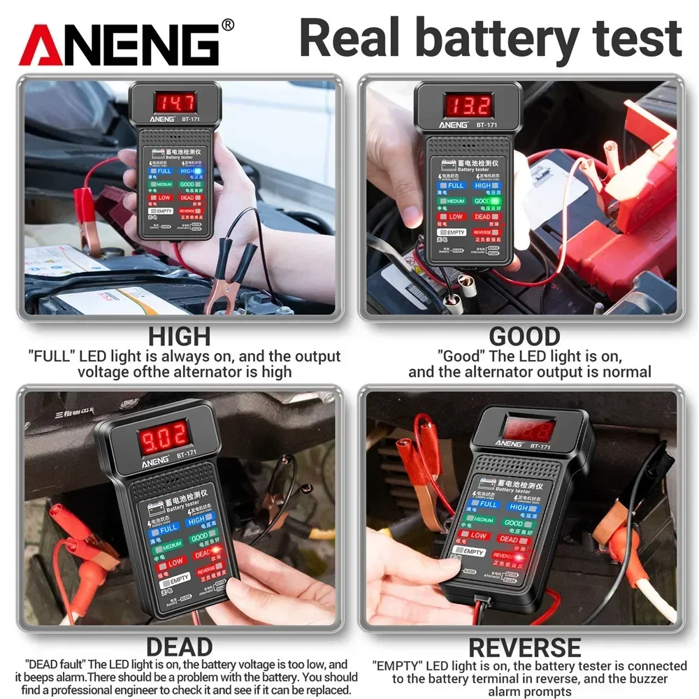 ANENG BT-171 다기능 배터리 테스터 LED 역방향 디스플레이 화면 전기 도구로 12V 자동 수리 산업 감지