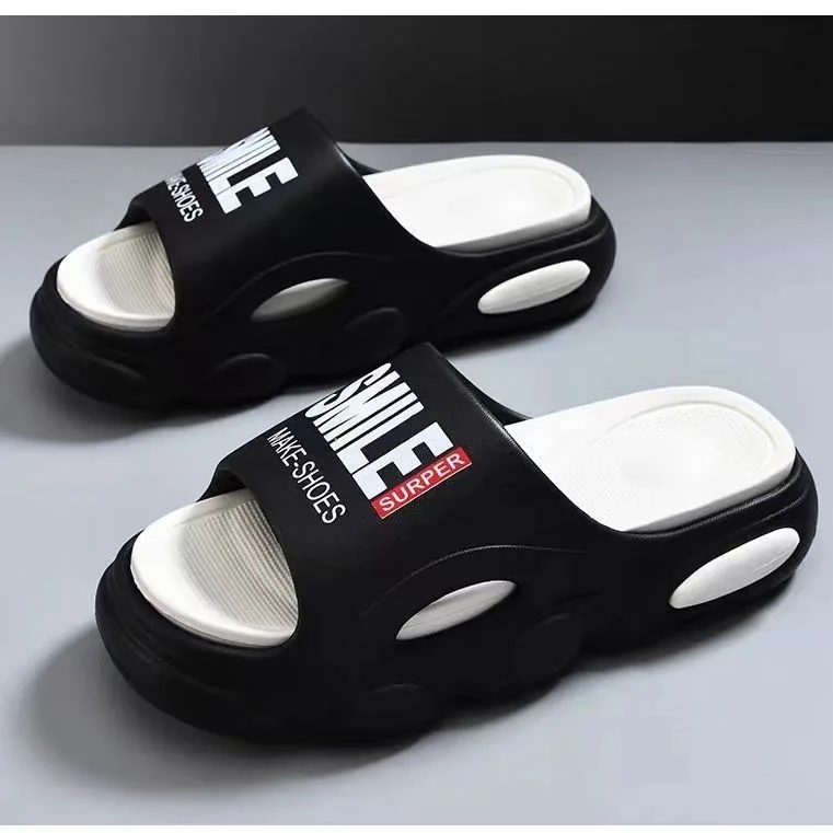 Homens sola grossa verão praia slides banheiro anti deslizamento chinelo sandálias macias simplicidade ultra leve carta sapatos masculinos chinelos