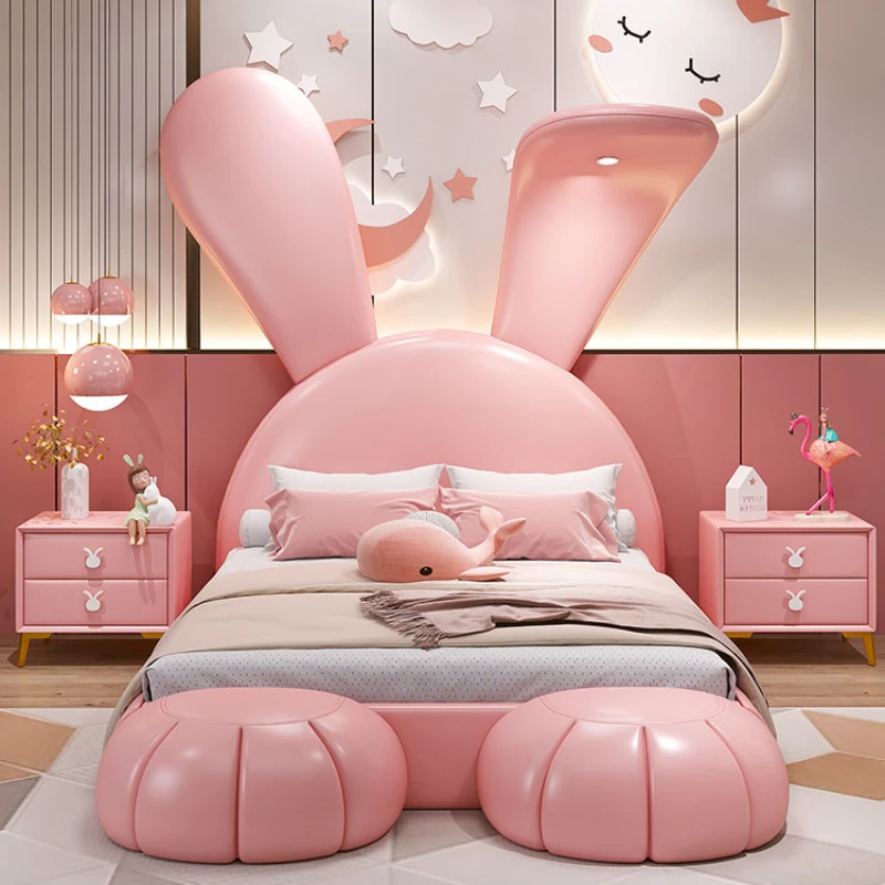 Cama de casal infantil em formato de animal, cama de luxo bonita e leve para meninas, princesa, móveis para casa
