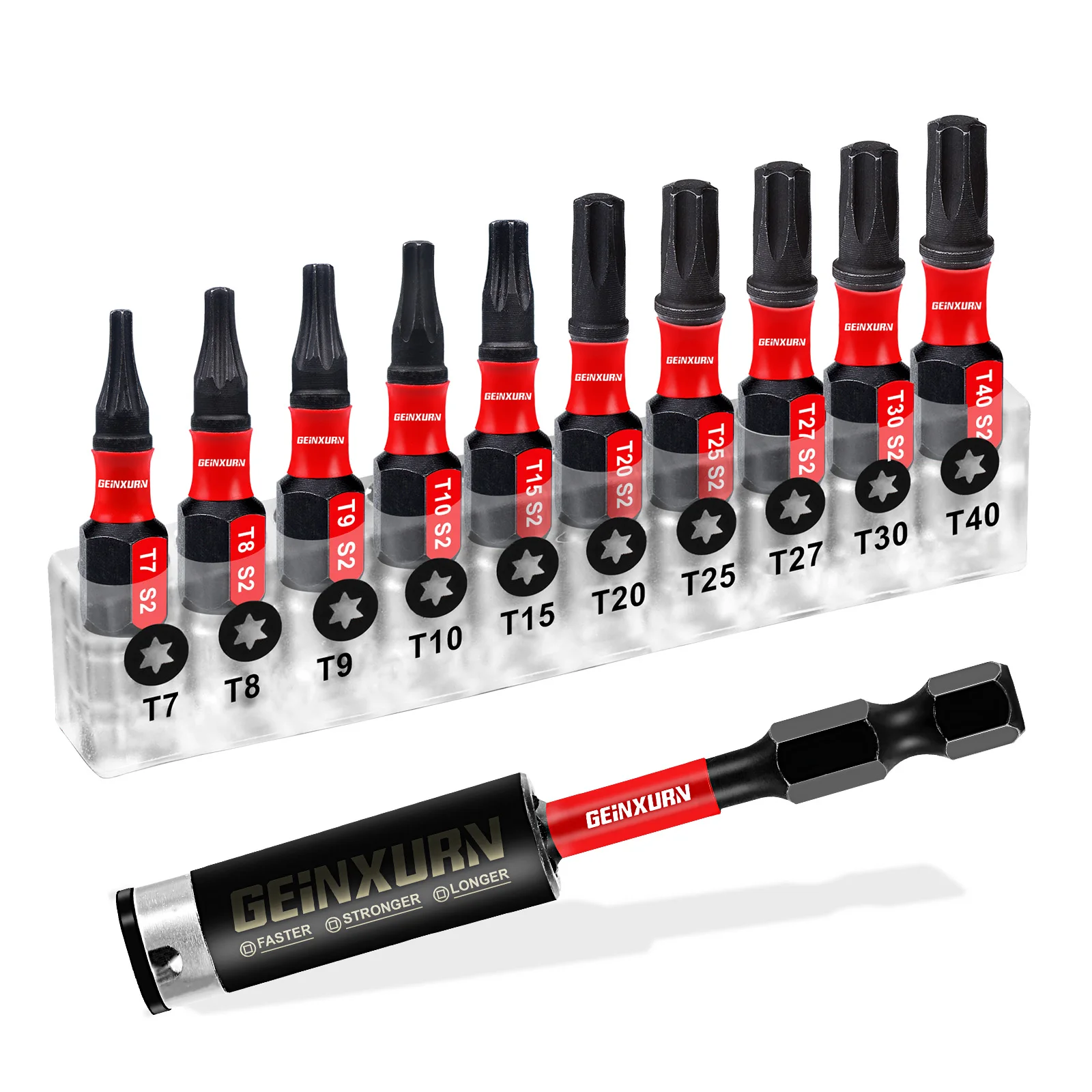 Geinxurn Juego de puntas de destornillador Torx T7-T40 de 1 pulgada, broca de estrella de acero de aleación S2 magnética resistente de impacto con Sase