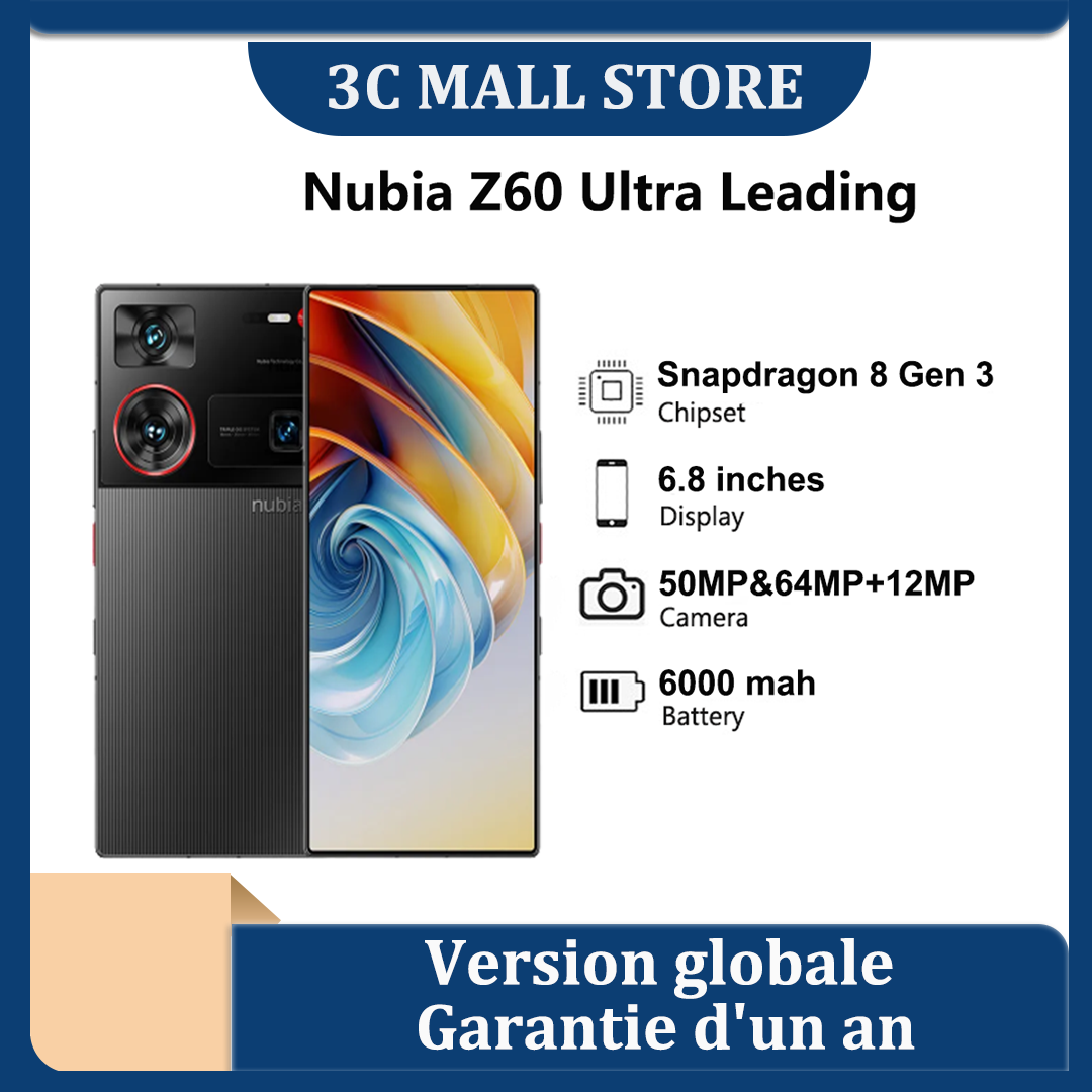 Nubia-Smartphone Z60 Ultra, version globale, 6.8 pouces, 5G, Snapdragon 8, Gen3, NDavid, 6000mAh, batterie à charge rapide 80W, NX721J