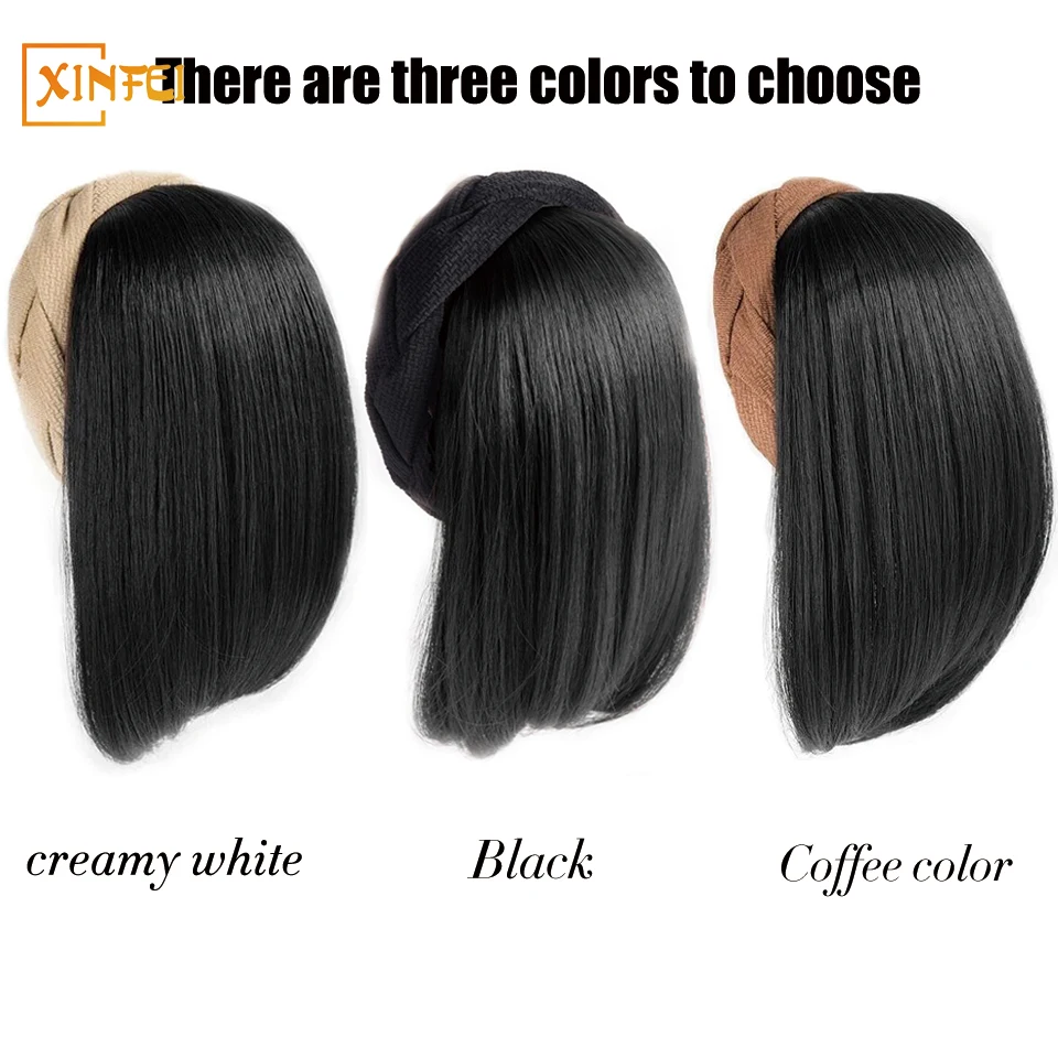 Perucas sintéticas com faixa de cabelo para mulheres, estilo curto, extensão do cabelo, cabelos macios, naturais, aumentar, 1 pc
