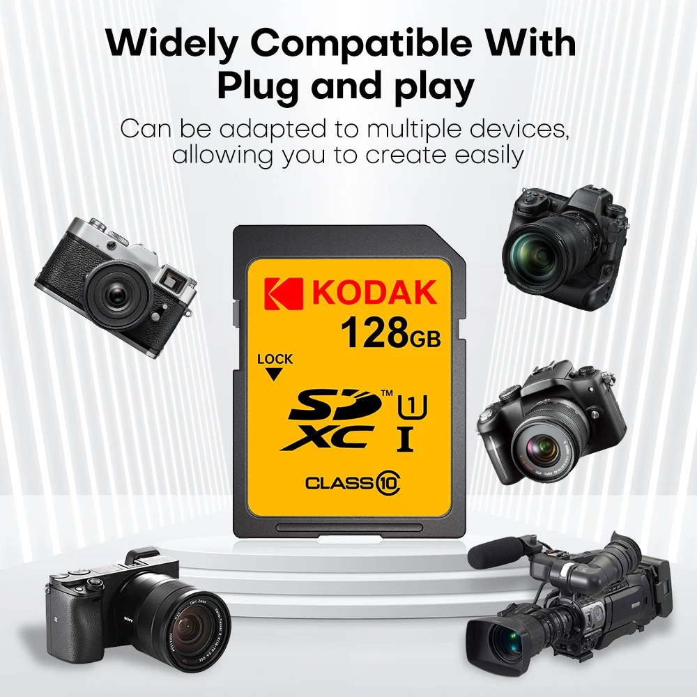 KODAK 100% Original 64GB 128GB SD Card Memory Cards Class10 256GB U1 HD SD Card Memory Card SDXC V30 Memory Cards for Camera