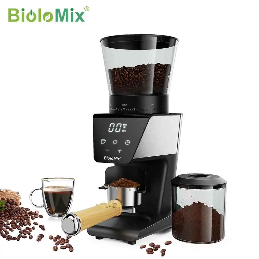 BioloMix Macinacaffè elettrico automatico con 30 marce per caffè espresso americano Versare sopra lo stoccaggio visivo dei fagioli