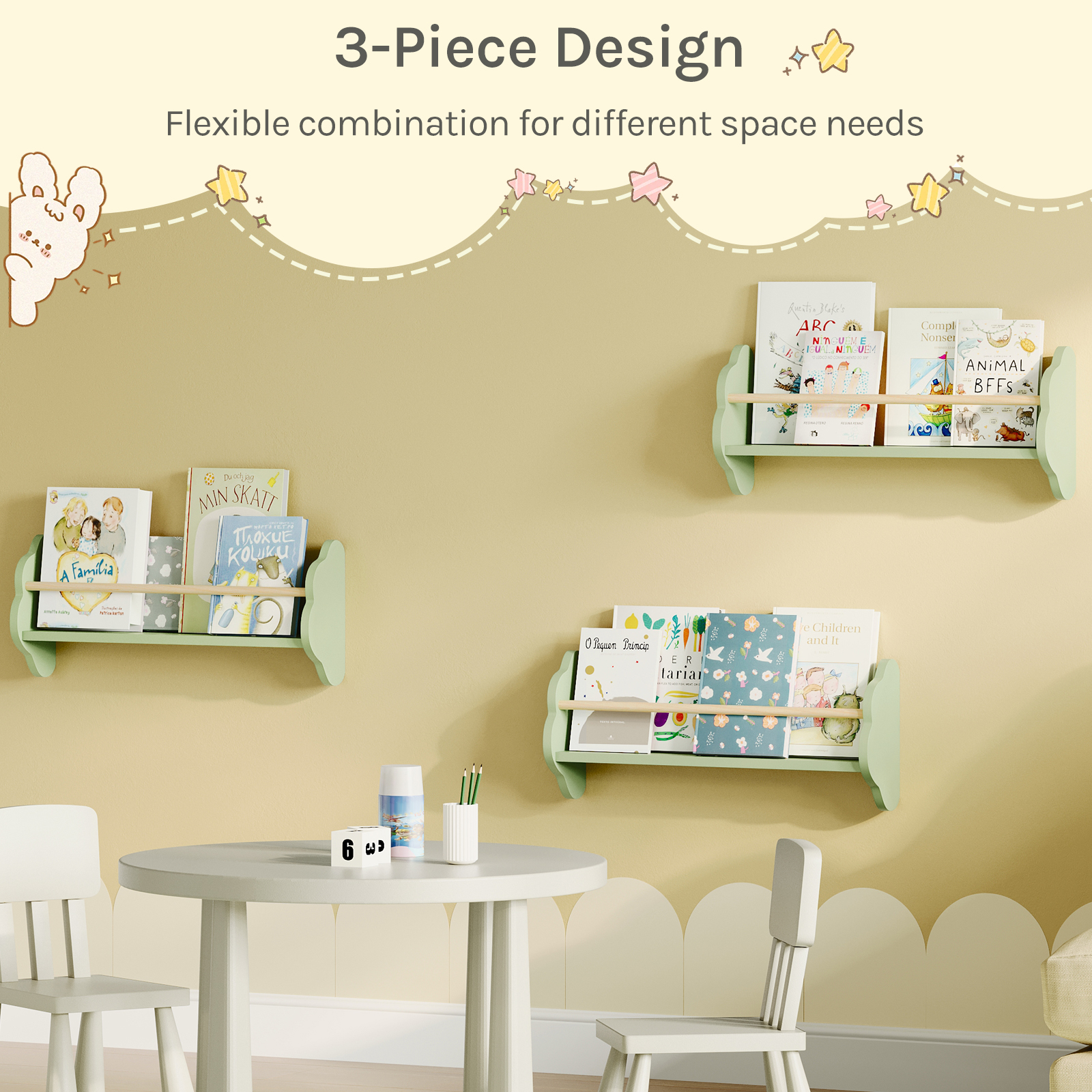 WOLTU 3PCS/Set Floating Wall Bookshelf for Book Storage Natural Wood Wall Shelf for Kid's Room Nursery Organizer Home Decoration