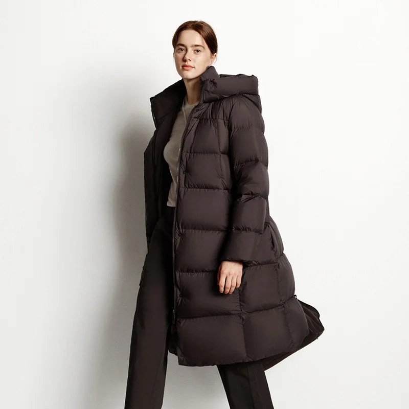 Semir jaqueta feminina inverno longo 90% pato para baixo impermeável à prova de óleo mancha 2025 novo sólido com capuz roupas de inverno mulher