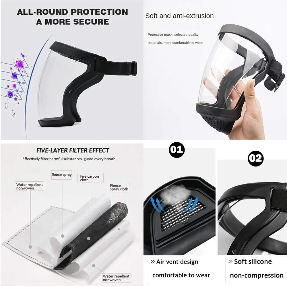 Work Protection Mask Full Face Protector Shield Transparent Facial Protector Face Protective Screen Kitchen Accessories Gadgets