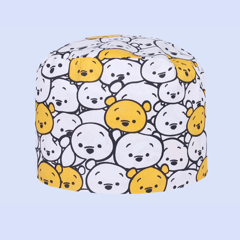 Gorros quirúrgicos con estampado de oso para mujer, gorro médico para Hospital, enfermera, gorro de médico, gorros de enfermería para clínica Dental para cabello largo M911