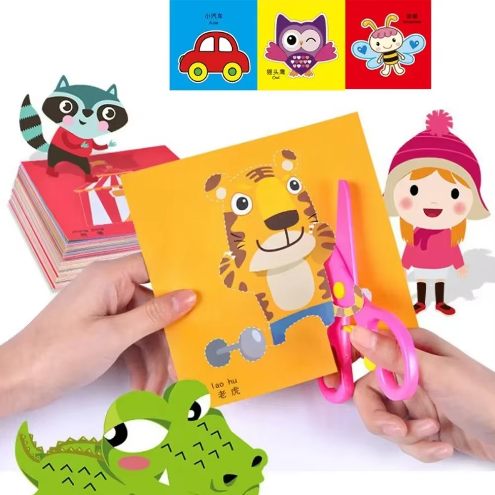 48 pçs livro de corte de papel artesanal crianças artesanato brinquedos diy dos desenhos animados scrapbooking papel arte brinquedos crianças aprendizagem brinquedos para crianças presentes