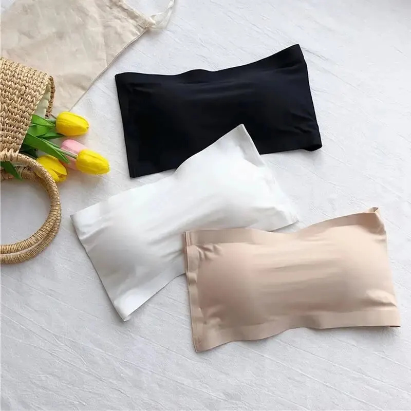 Sem costura tubo de uma peça topos feminino almofadas removíveis íntimos básico preto/branco/pele das mulheres sutiã sem alças bandeau lingerie sexy