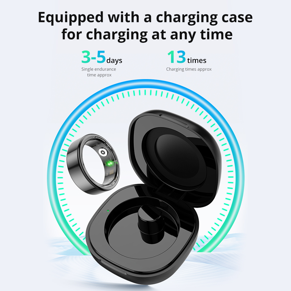 2024 COLMI R02 Smart Ring mit Ladeetui für Männer und Frauen, Akkulaufzeit, 39 Tage, Gesundheitsmonitor, 5 ATM wasserdicht