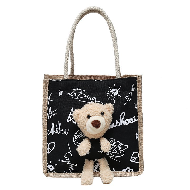 Mädchen einfache süße Bär Handtasche Damen Mode Pendler Canvas Tasche kubische Bär Dekoration Canvas Material