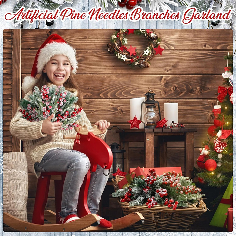 26/20cm Christmas Decor Artificial Pine Needle Branches Simulation Red Holly Berry for Xmas Wreath Decor Home Decor 2026 Navidad