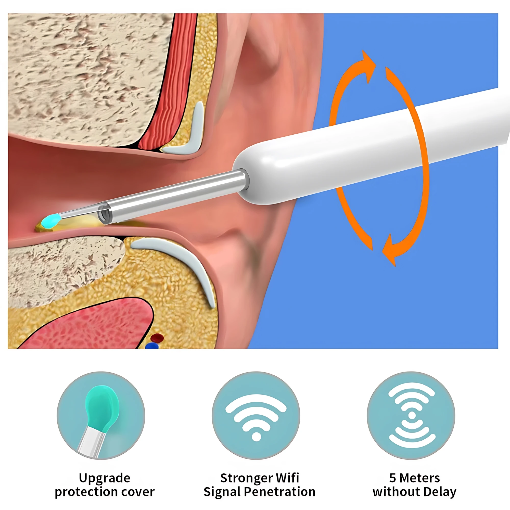 Novo limpador de ouvido hd com câmera sem fio varas otoscópio carregamento usb c endoscópio ferramenta remoção cera earpick mini câmera