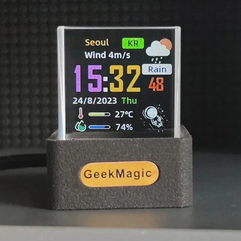 GeekMagic GIFTV Crystal Cube จอแสดงผลภาพโฮโลแกรมเดสก์ท็อปสถานีอากาศอัจฉริยะนาฬิกาดิจิตอลพร้อมอัลบั้มภาพเคลื่อนไหว GIF