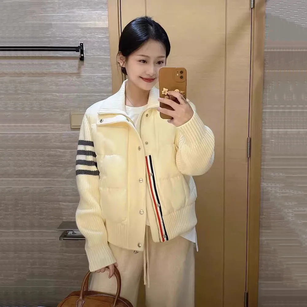เสื้อผู้หญิงฤดูหนาว 2024 แฟชั่นถักแขนยาวSplicingเสื้อฝ้ายฤดูใบไม้ร่วงกีฬาParkaหญิงสั้นOutwear