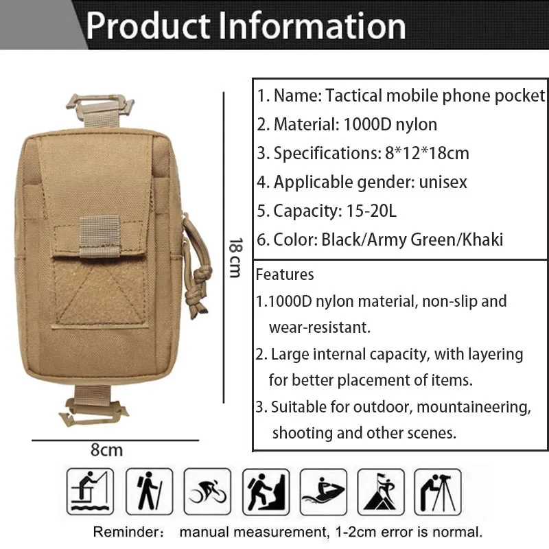 Molle 전술 허리 가방 야외 비상 edc 주머니 전화 팩 스포츠 등산 러닝 액세서리 도구 사냥 가방