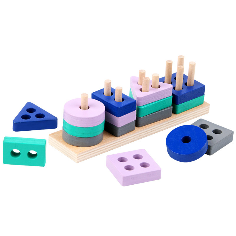 Juguete de bloques de construcción Montessori de madera para niños, juguetes educativos de Aprendizaje Temprano, rompecabezas de colores y formas, juguetes para niños y niñas