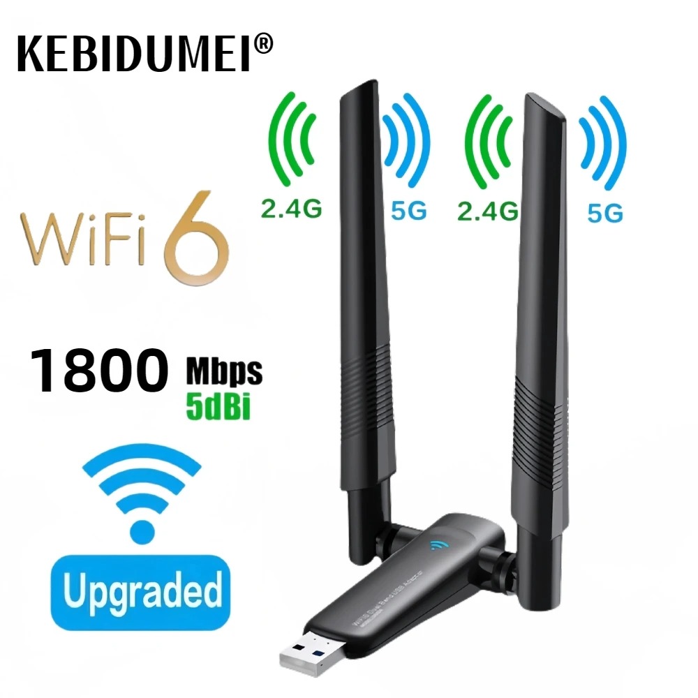Adaptador USB WiFi 6 de 1800Mbps, Dongle Wi-fi USB 3,0 de 5G/2,4 GHz, tarjeta de red inalámbrica 802.11ax, antena de alta ganancia para Windows 10 11